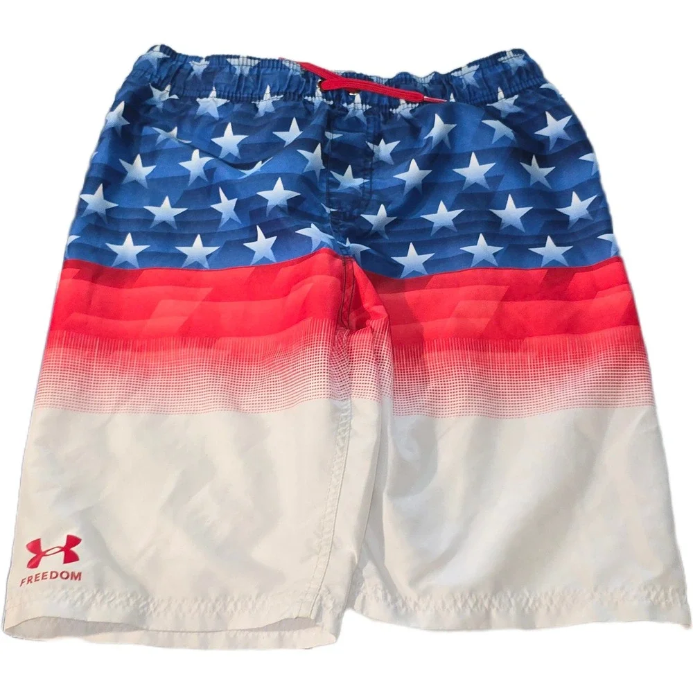 Under Armour Freedom Board Shorts Mens Red White Blue Star Stripe Swim Trunk Med